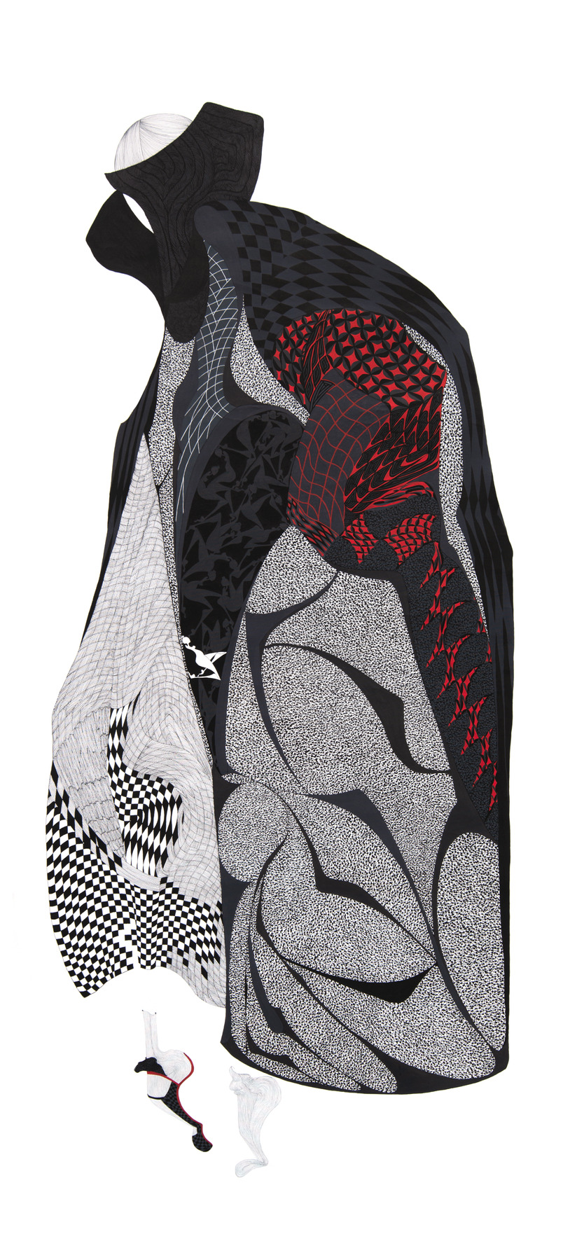 THE CANVAS, an artwork by Beba from 2025, dip pen and brush with acrylic ink on paper, 211x96cm.